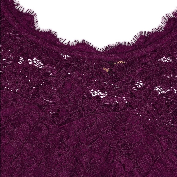 Purple Chiffon Lace Applique Lace-Up Ruffle Gown